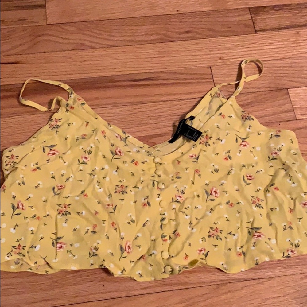 yellow floral v neck crop top